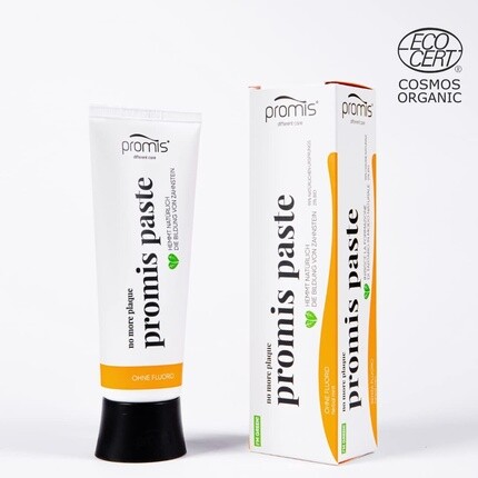 Promis Paste Натуральная зубная паста против налета без фтора и с ксилитом 99% натуральный 21% органический ECOCERT COSMOS Органическая маркировка Веганский тюбик из сахарного тростника Переработанная упаковка — фото 2
