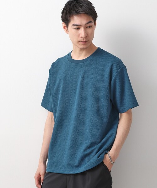 

THE SHOP TK Футболка жаккардовая с коротким рукавом, машинная стирка, THE SHOP TK, сине-зеленый