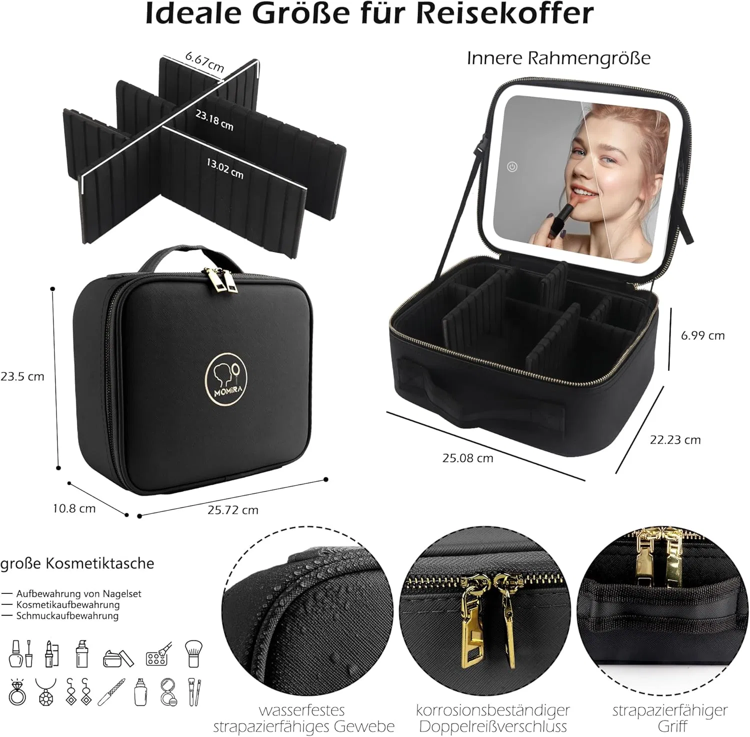 Дорожная косметичка с зеркалом и подсветкой «Travel Makeup Bag» от MOMIRA Momira, Black — фото 2