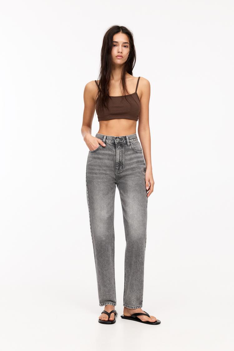 

Джинсы mom с высокой талией Pull And Bear, серый
