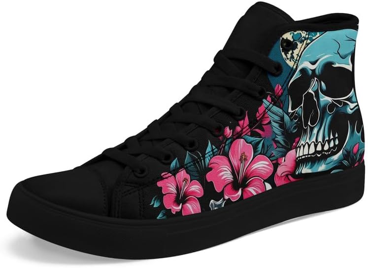 

Унисекс модные кроссовки с черепом на высокой подошве, классические тканевые обувь на шнуровке, повседневные стильные хип-хоп теннисные кроссовки для мужчин и женщин Awsole, черный