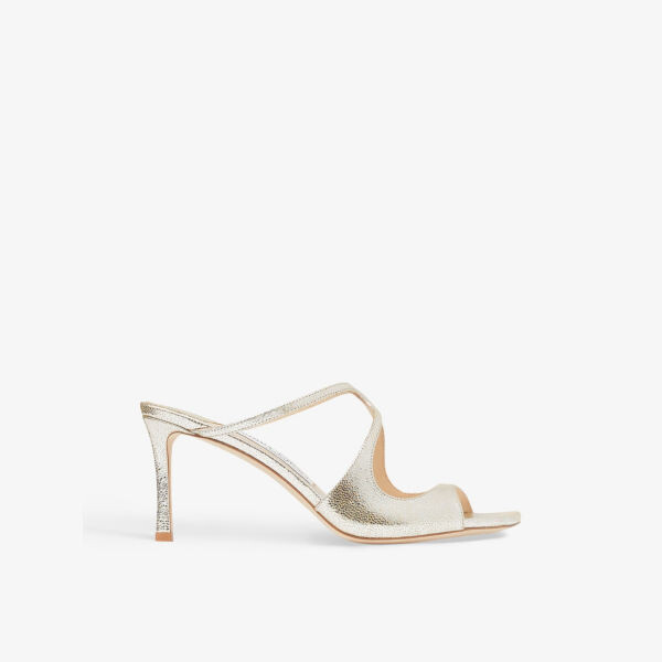 Босоножки Anise 75 на каблуке из кожи с блестками Jimmy Choo, цвет champagne