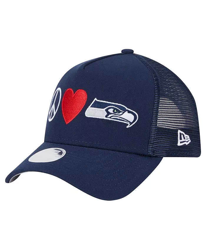 

Женская регулируемая бейсболка Seattle Seahawks College Navy Peace Love Trucker 9FORTY New Era