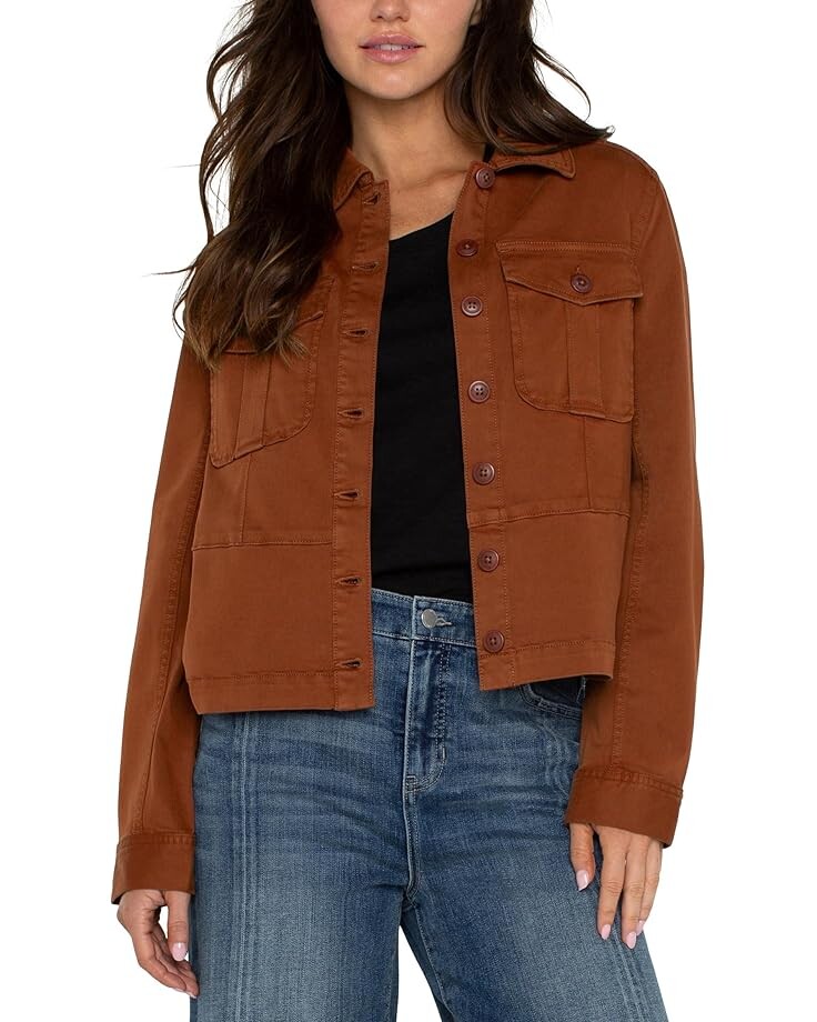 

Куртка Liverpool Los Angeles Peplum Hem Trucker Jacket Cropped Shirt Jacket Soft Touch Twill, цвет Burlywood