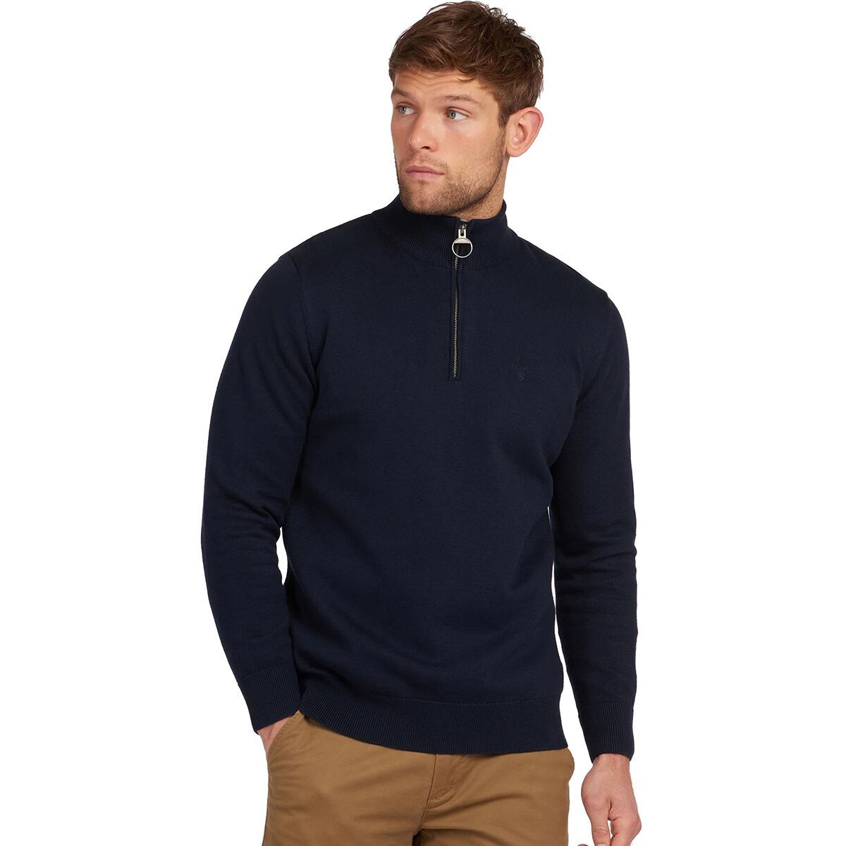 

Хлопковый полузастёгивающийся свитер Barbour, синий