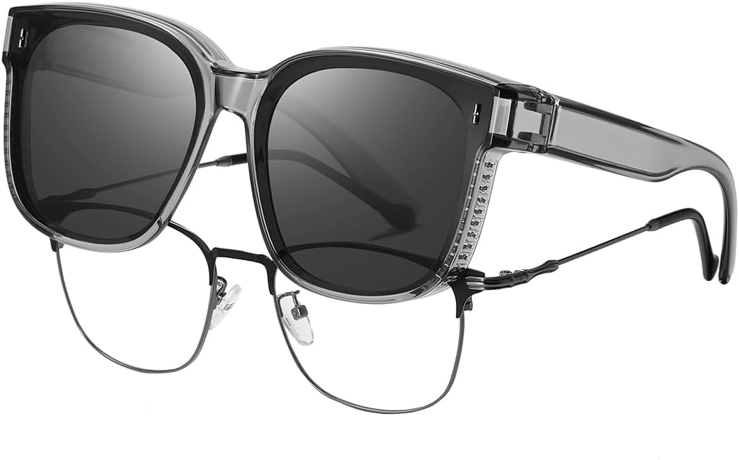 

Поляризованные солнцезащитные очки для мужчин и женщин – квадратные очки увеличенного размера с защитой от УФ-излучения UV400 для вождения, активного отдыха и бега VUEECLAT, Transparent Grey Frame/Grey Lens