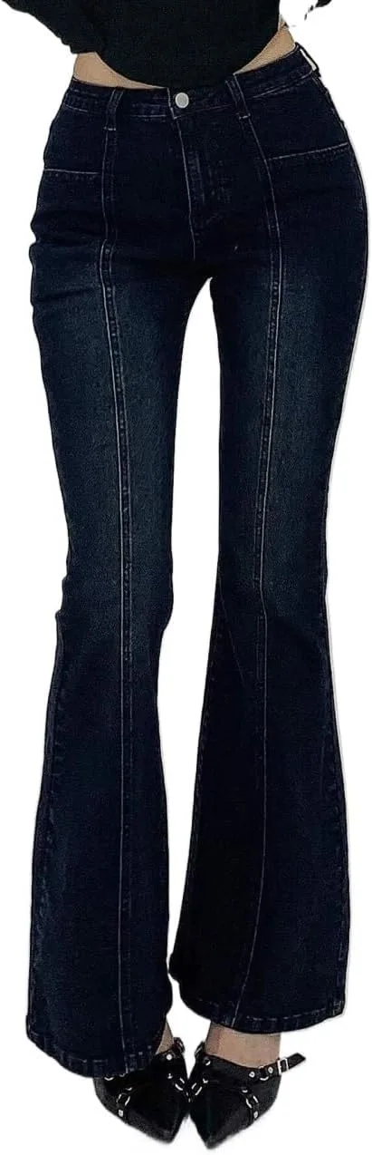 Женские расклешенные джинсы с карманами Casual Denim Pants Generic, синий