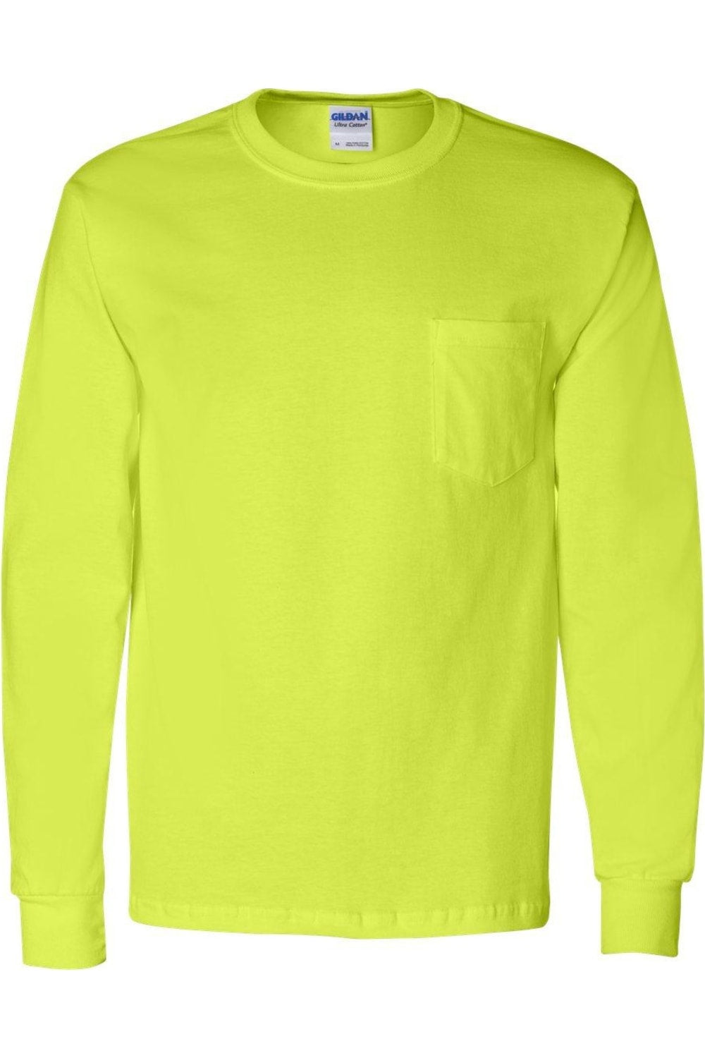 

Футболка Gildan Ultra Cotton с длинными рукавами и карманом, цвет safety green