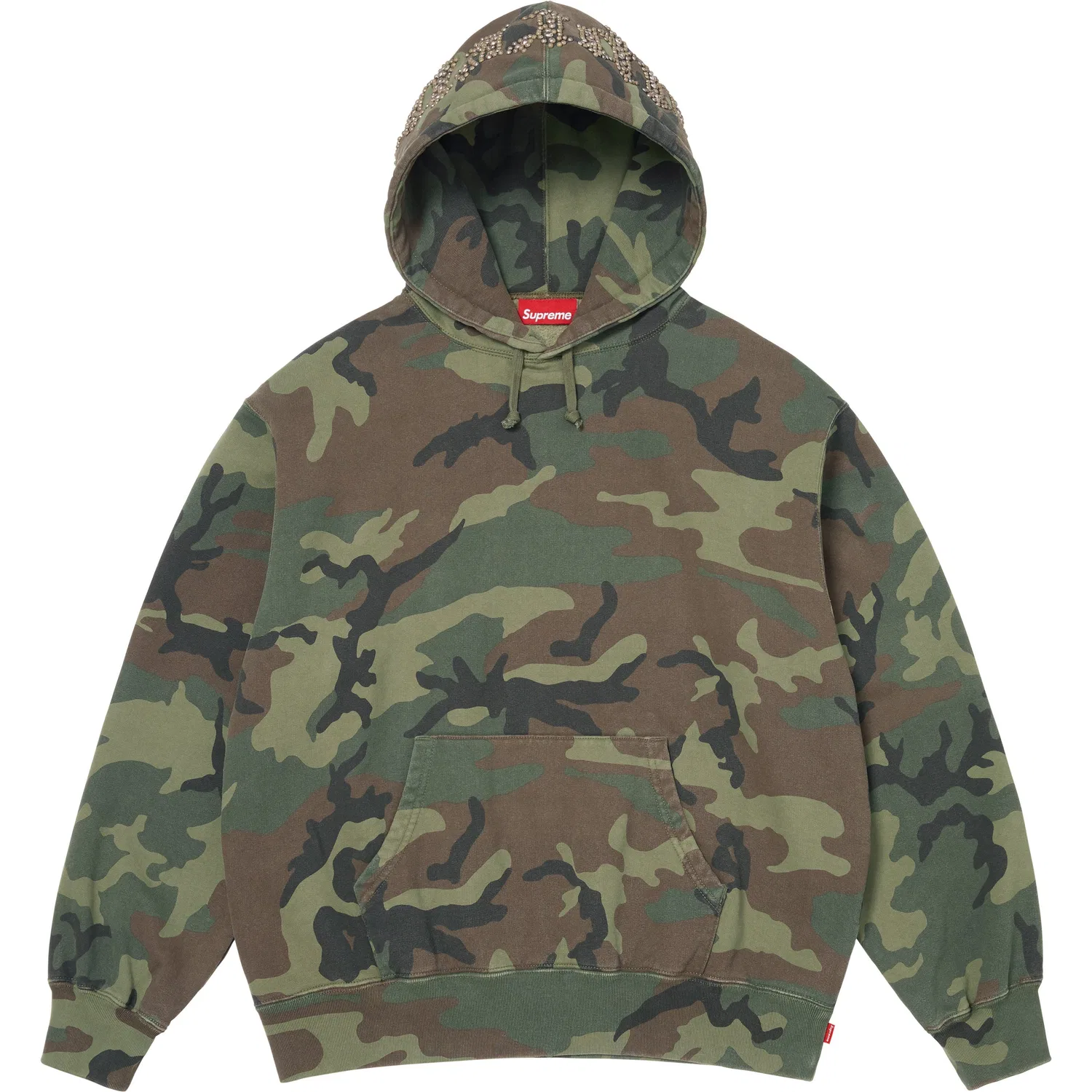 Толстовка с капюшоном SS26 WEEK7 Overdyed Studded, унисекс Supreme, Woodland Camo