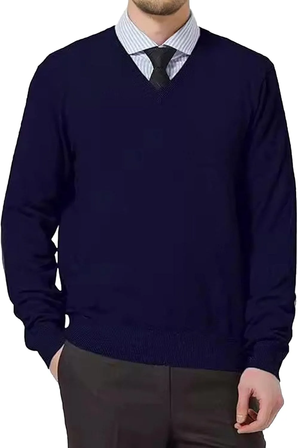 

Мужской свитер V-образным вырезом с ребристой кромкой, легкий и дышащий