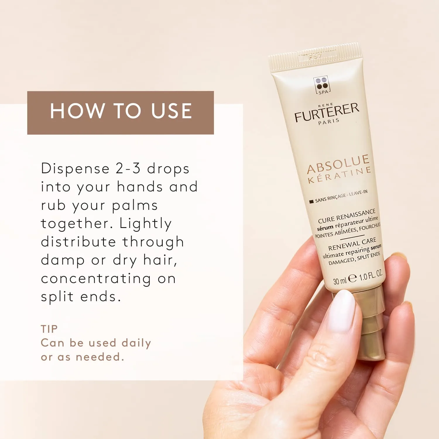 Сыворотка для восстановления секущихся кончиков волос Rene Furterer Absolue Keratine Ultimate Repair Split End Serum - для поврежденных, пересушенных волос - восстанавливает и укрепляет, 30 мл. — фото 4