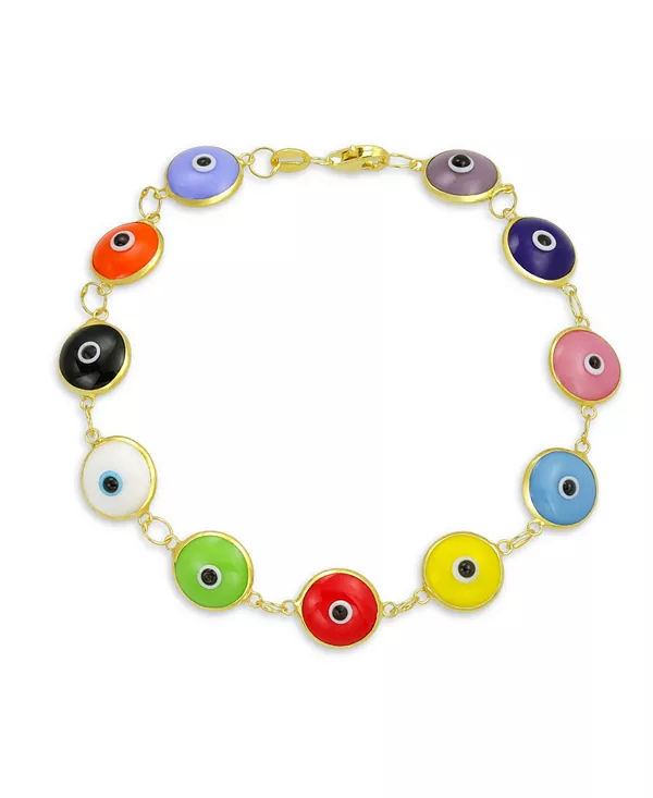 

Защитный амулет удачи, турецкий стеклянный браслет от сглаза, желтое золото, серебро 925 пробы, разноцветный, 7 дюймов Bling Jewelry, multicolor