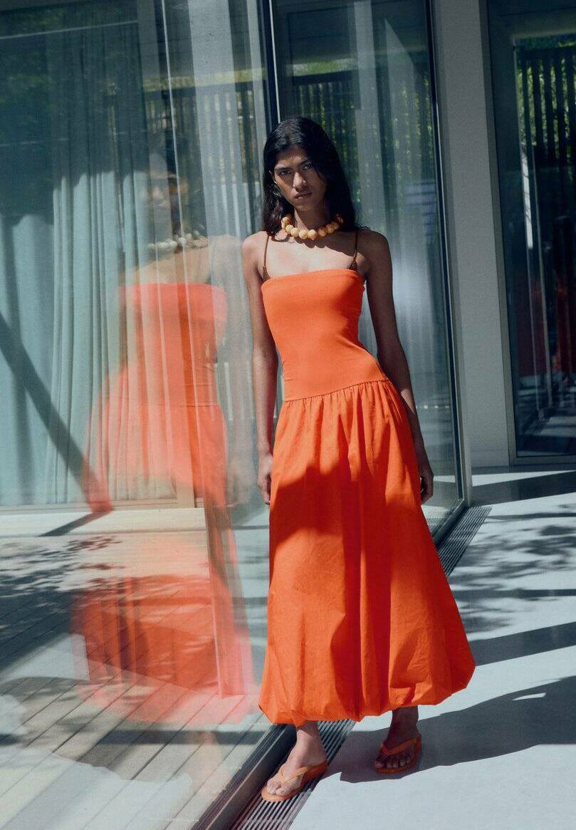 

Повседневное платье STRAPLESS BALLON Mango, оранжевый