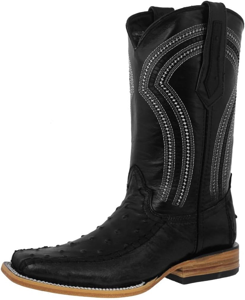 

Мужские черные ковбойские сапоги Texas Legacy с узором из страусиной кожи, длинный квадратный носок