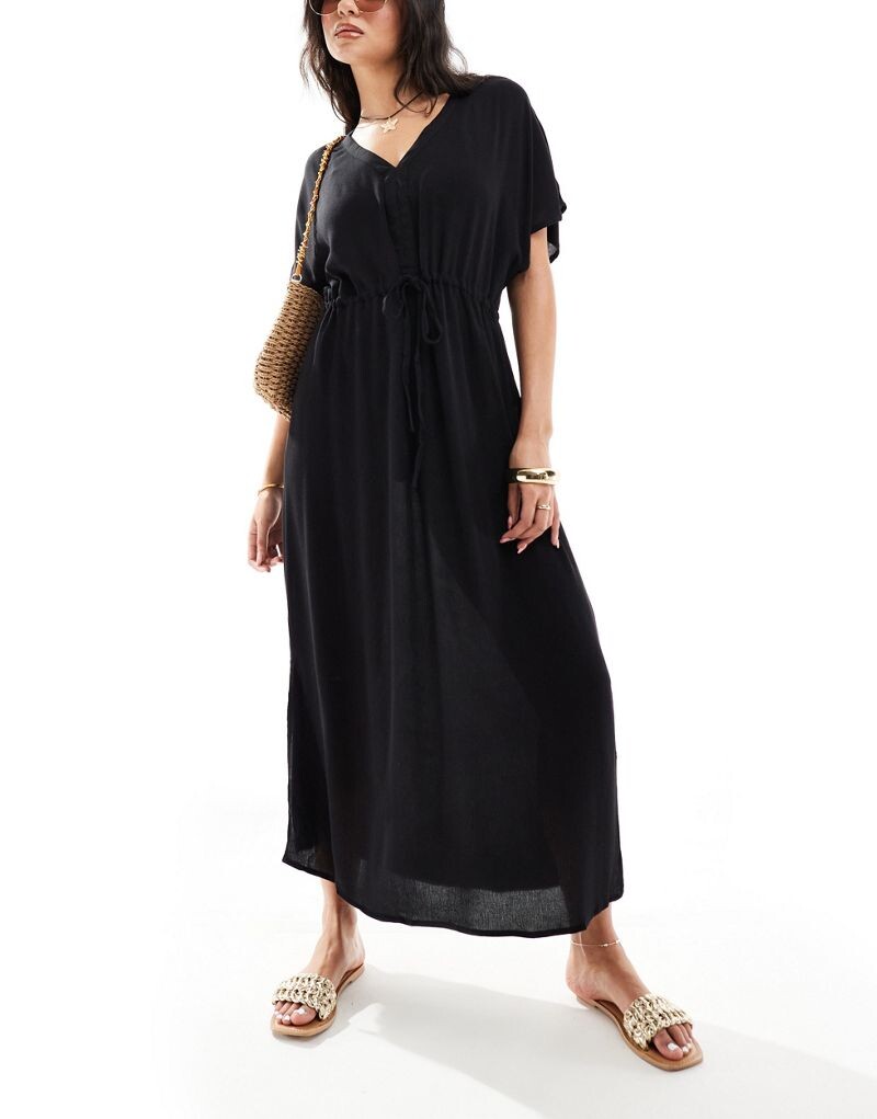 

Прозрачное черное длинное пляжное платье в стиле кимоно Vero Moda