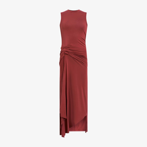 

Платье миди Allsaints Rivi из драпированного джерси, темно-красный