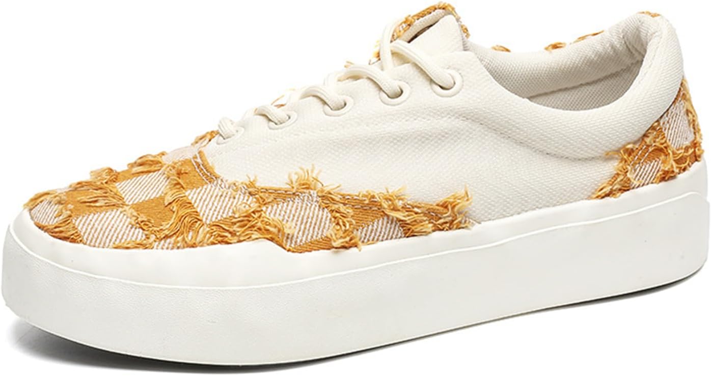 

Мужские модные низкие кеды из дышащего канваса с шнуровкой, массивной платформенной подошвой, классическим закругленным носком, удобные, легкие, противоскользящие, для тенниса, прогулок и вождения Qklmwes, желтый