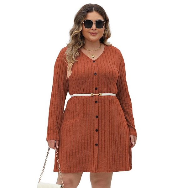 

Женское платье-свитер с V-образным вырезом и поясом, oversize Seoria, Brown