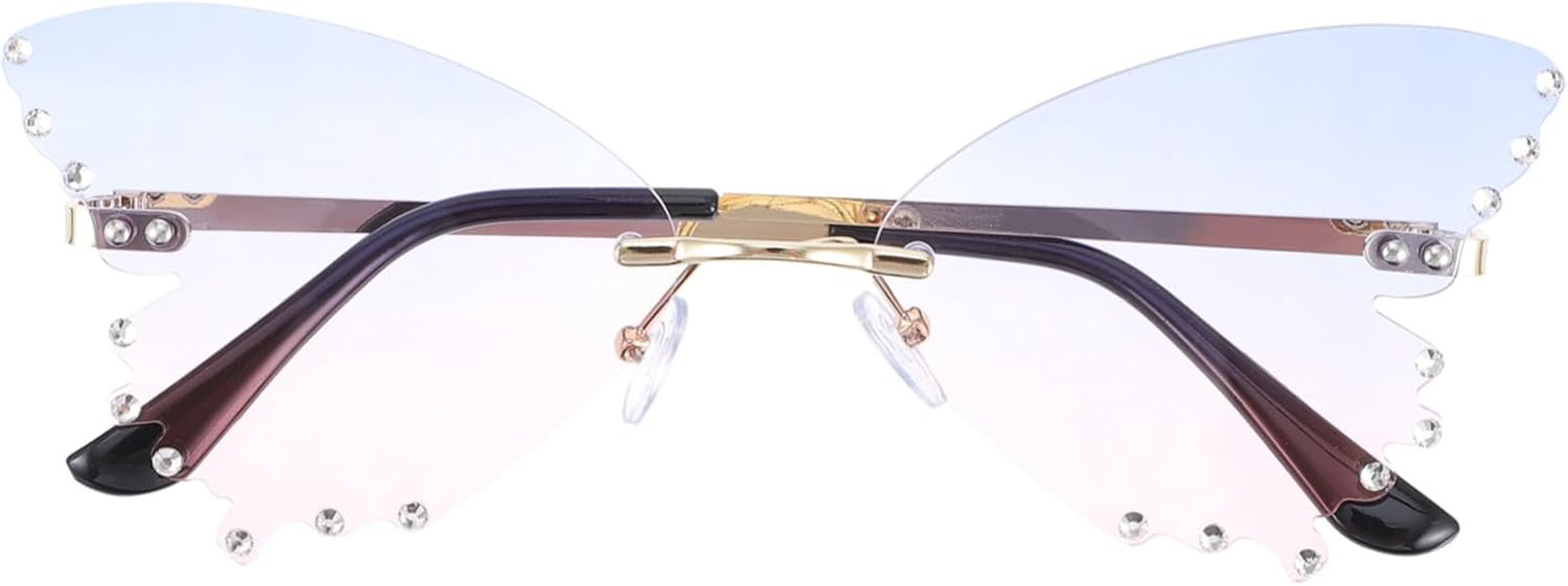 

1 пара модных солнцезащитных очков без оправы в форме бабочки, необычной формы, уникальные декоративные очки для вечеринок и мероприятий, для женщин и рейв-вечеринок PACKOVE, Multi