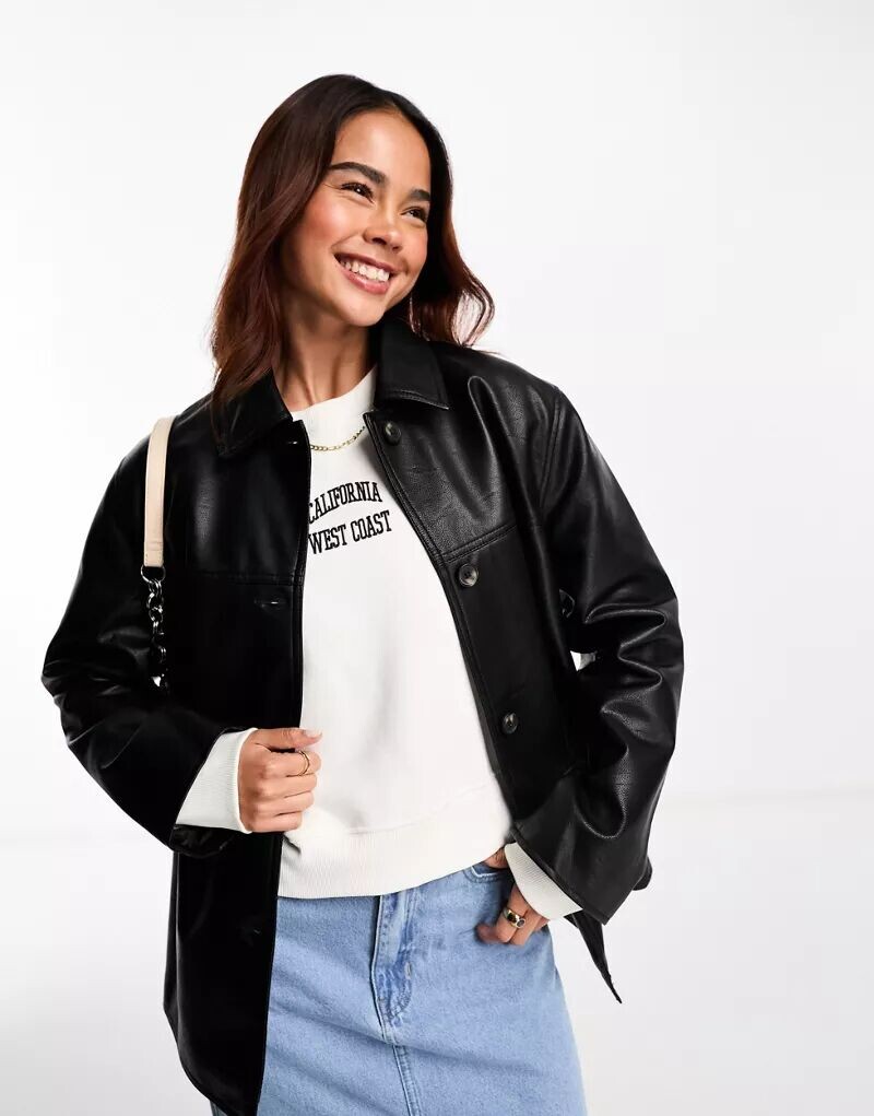 

Черная чистая куртка с лацканами из искусственной кожи ASOS