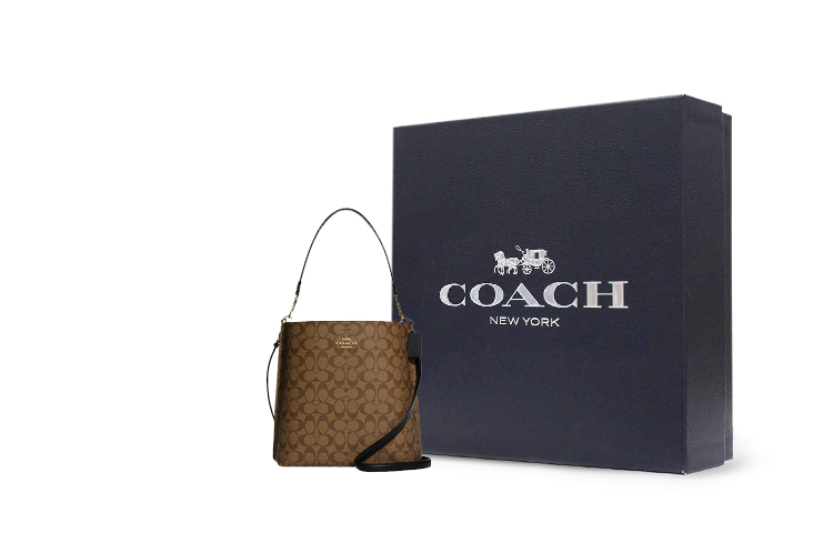 

COACH Сумка-ведро Mollie Canvas с кожаной застежкой через плечо большая женская