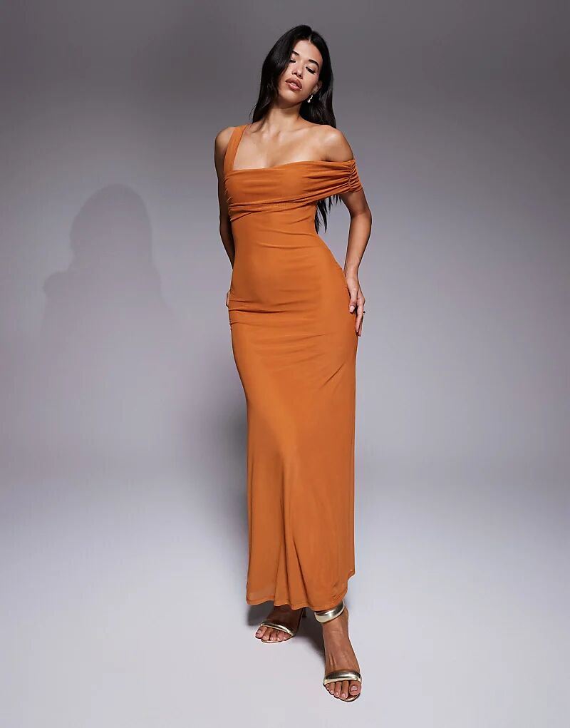 

Платье миди ASOS DESIGN из сетки с открытыми плечами в цвете «выжженный желтый»