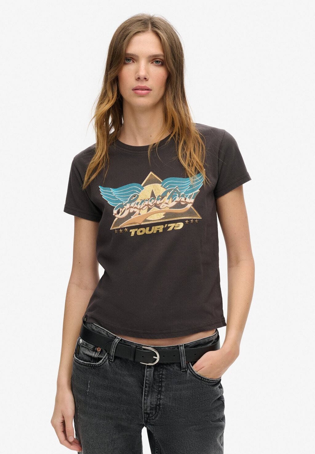 

Футболка с принтом ROCK BAND CAP SLEEVE Superdry, черный