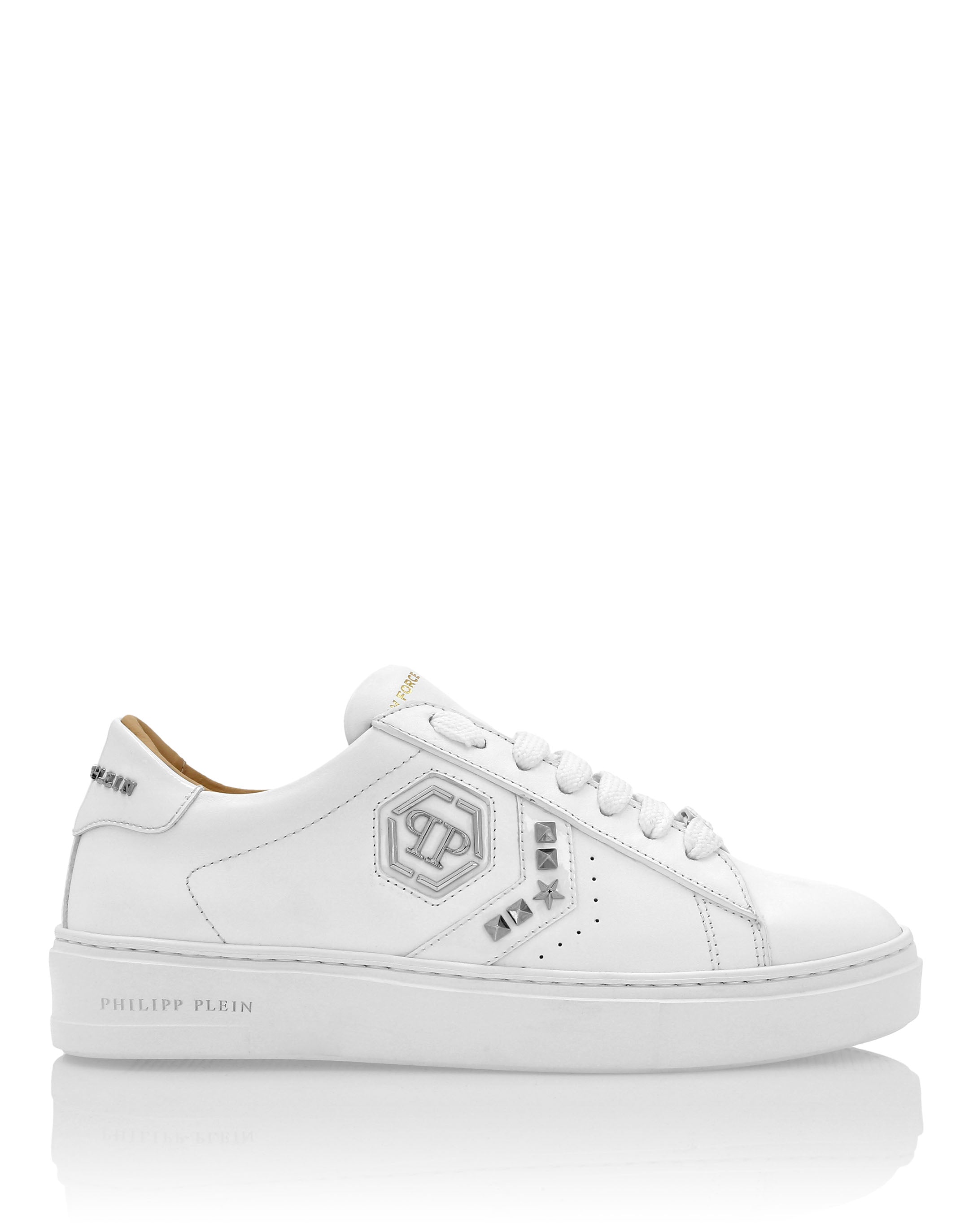 Кроссовки Lo-Top Leather Arrow Force Studs с шипами PHILIPP PLEIN, белый/черный — фото 4