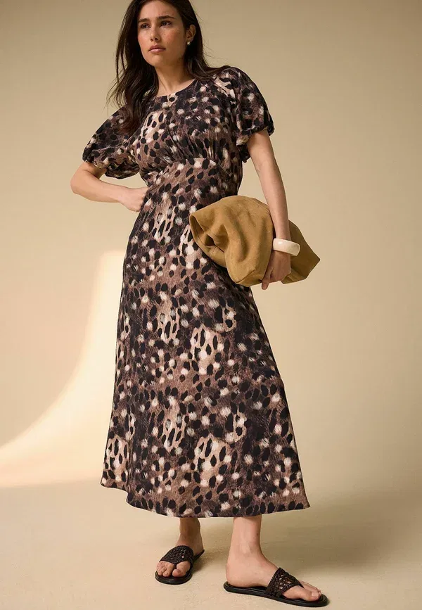 Платье миди Next Tall fit print puff sleeve, принт «зебра»