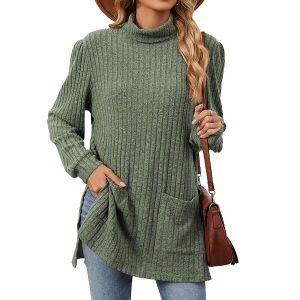 

Женская туника с водолазкой, длинным рукавом, оверсайз и асимметричным подолом Yesfashion, Army Green