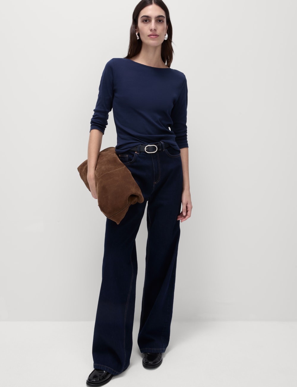 

Топ Slim Fit из чистого хлопка Marks & Spencer, темно-синий