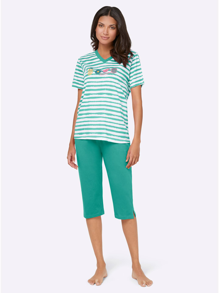 

Comtessa Пижама-капри зеленого цвета в зеленую полоску