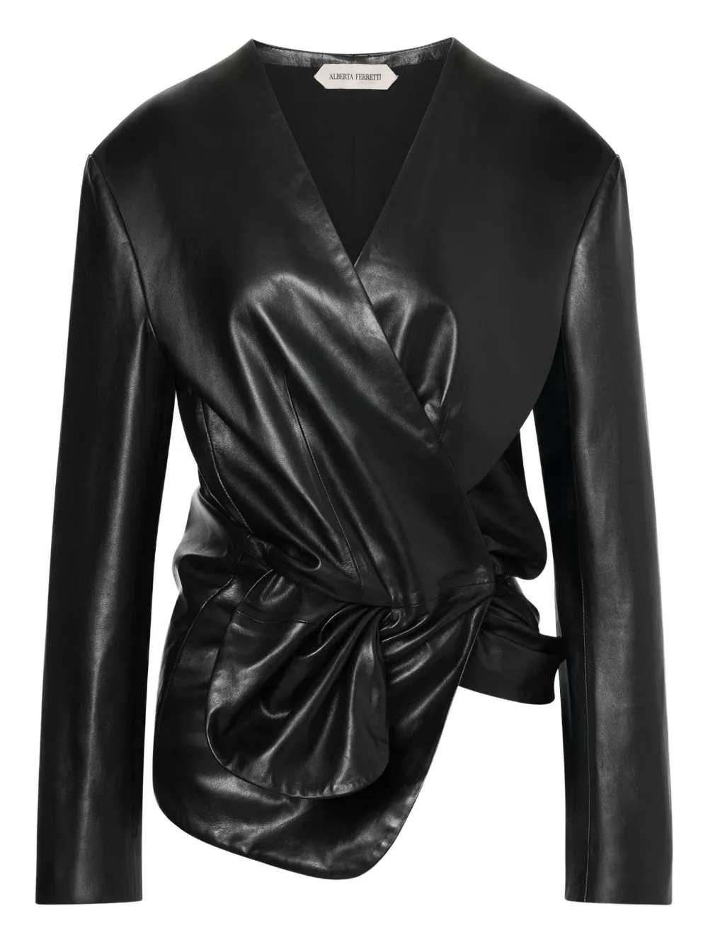 

Кожаный жакет с запахом Alberta Ferretti, черный