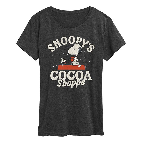 

Женская футболка с коротким рукавом и рождественским принтом Peanuts Snoopy's Cocoa Shoppe Licensed Character, Heather Charcoal