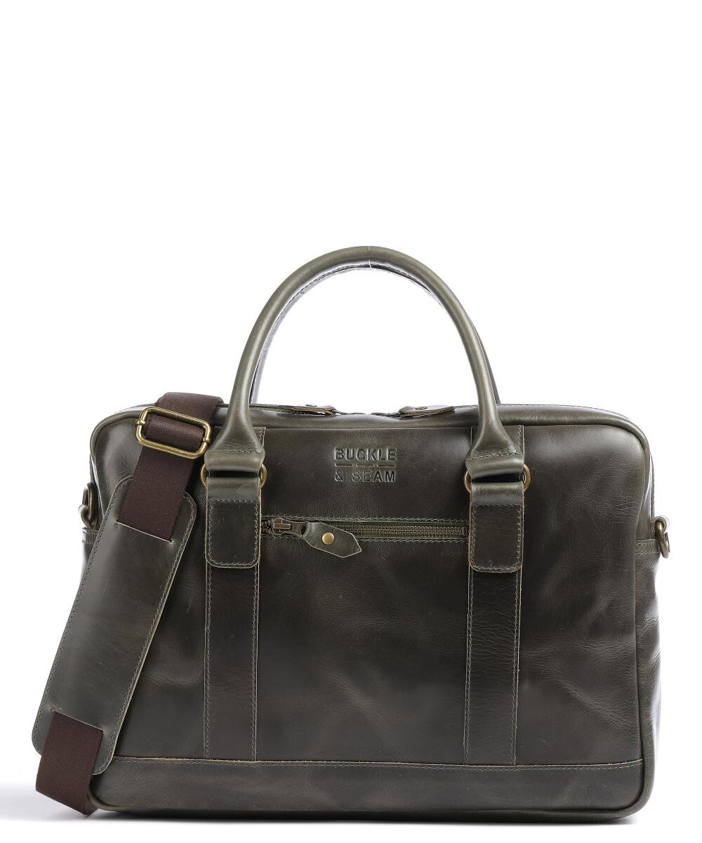 

Портфель Crazy Horse Everett 16 дюймов из мелкозернистой яловой кожи Buckle & Seam, зеленый