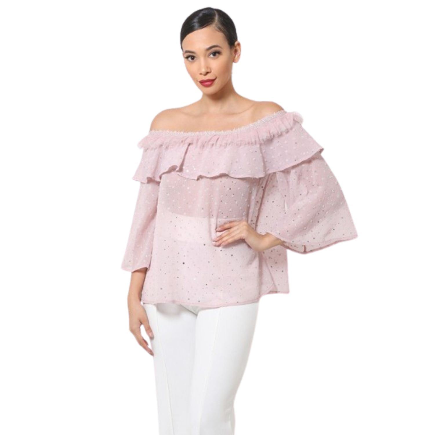 

Прозрачный топ с открытыми плечами в горошек FASHNZFAB, цвет mauve