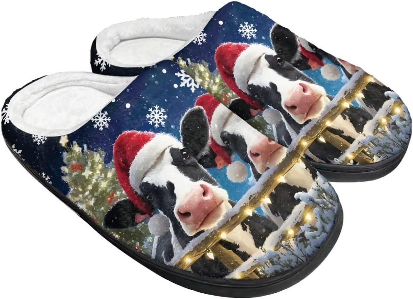 

Женские уютные пушистые тапочки унисекс с легким надеванием, повседневные домашние тапочки для спальни с противоскользящей подошвой для мужчин Tomeusey, Christmas Cow