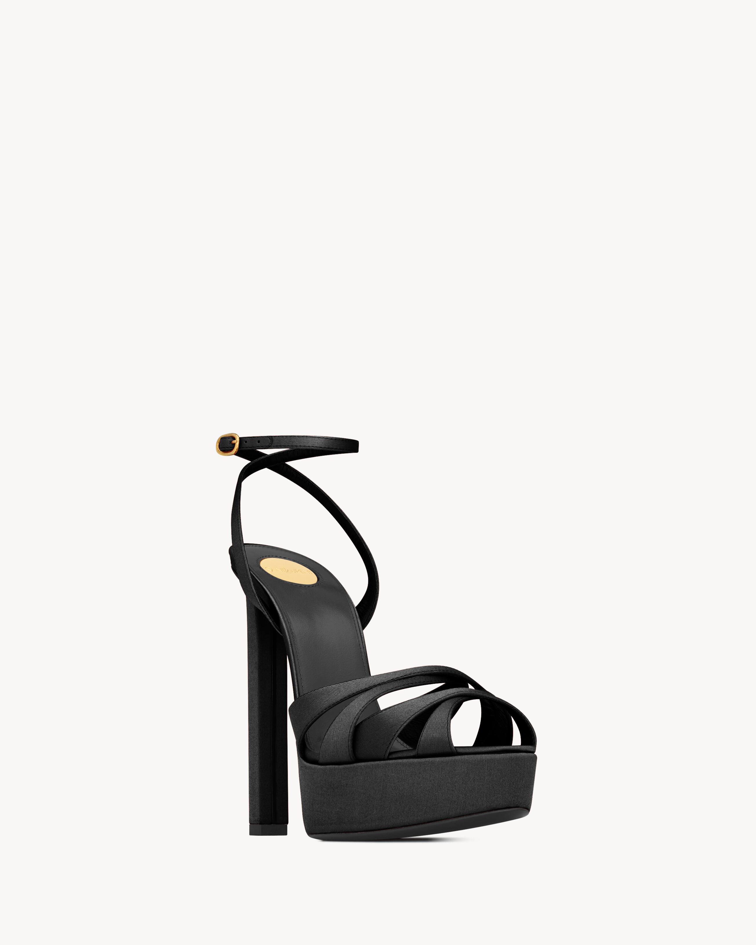 Босоножки на платформе CHANDELLE из сатинового крепа Saint Laurent, черный — фото 3