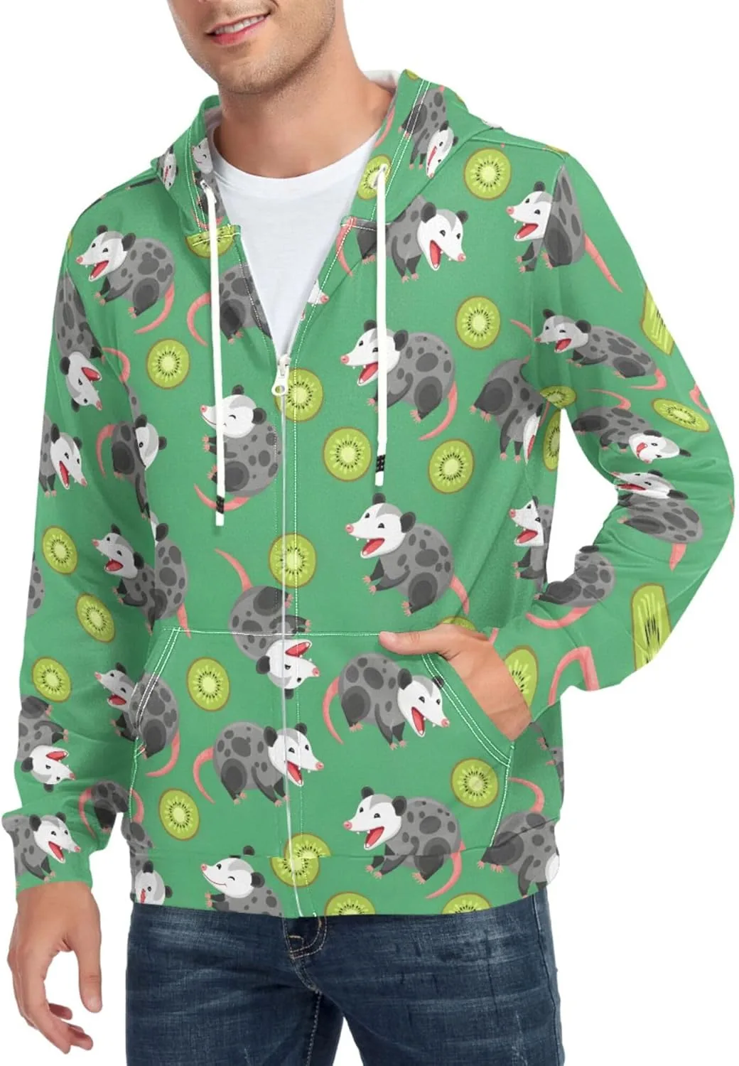 

Мужская толстовка с капюшоном на молнии Opossums Kiwis Green Background CUPADA