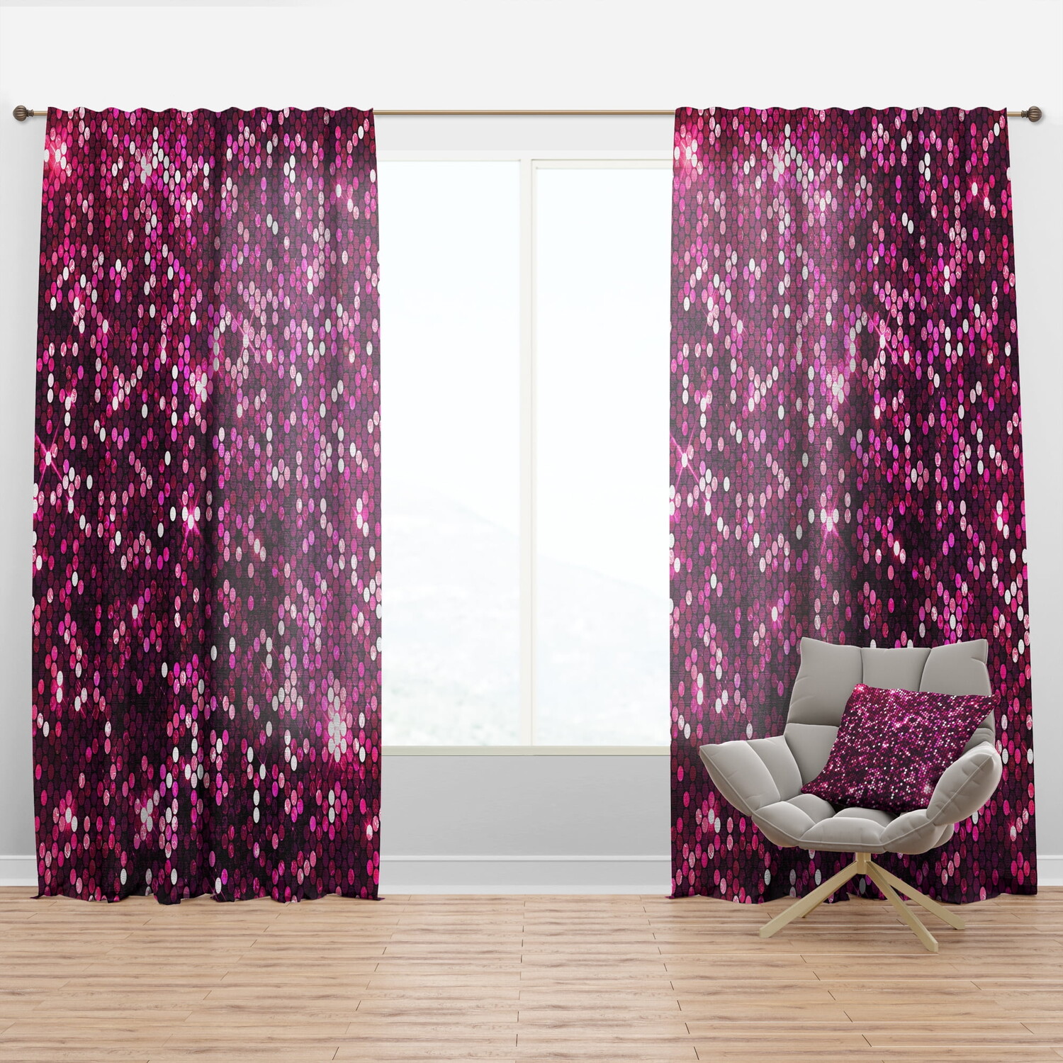 

Шторы Designart Pink Sparkle Glitter Retro, розовый