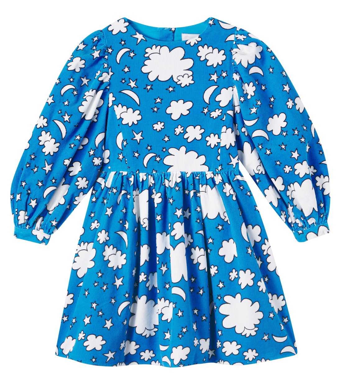 Платье из хлопкового вельвета с принтом Stella McCartney Kids, Azzurro/Multicolor