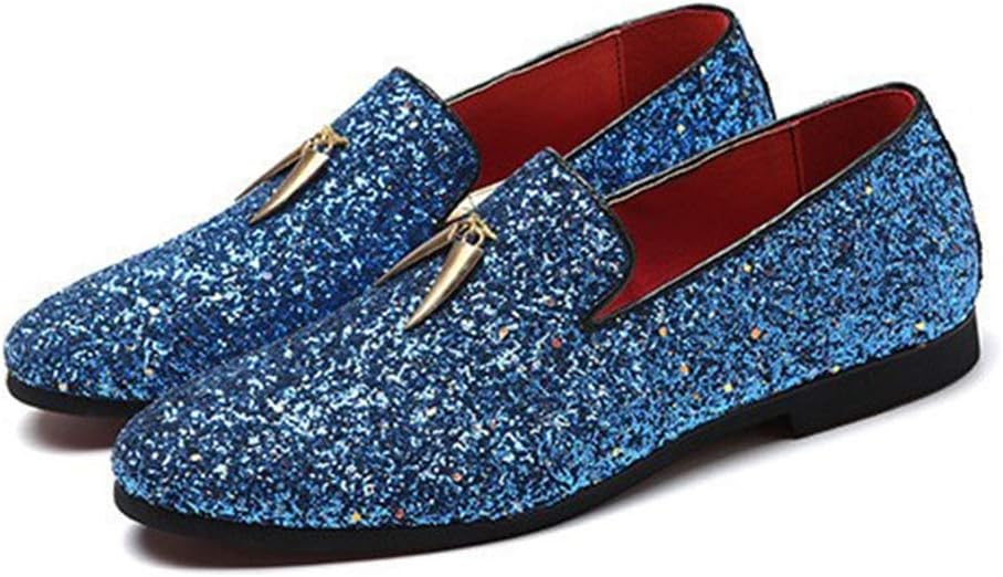 Battle Men Driving Loafers for Men Gommino Slip on Style PU Leather Upper Luxury Glitter Pointed Toe Metal Tassels Lightweight Anti Slip Casual, синий