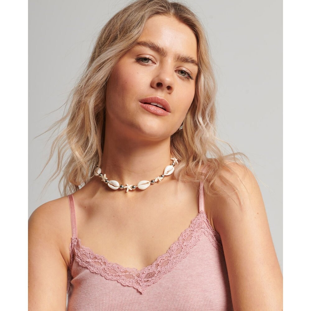 Топ на бретельках Superdry Vintage Rib Lace Trim, розовый — фото 4