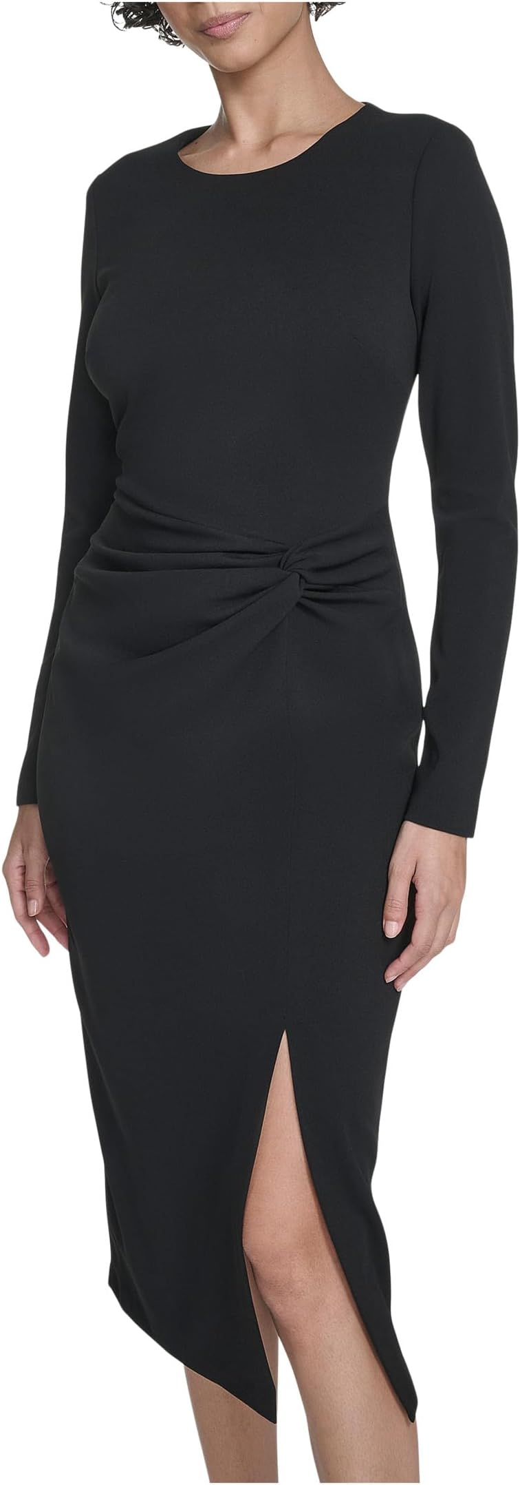 Женское однотонное миди с длинными рукавами и сборками Calvin Klein, Black — фото 3