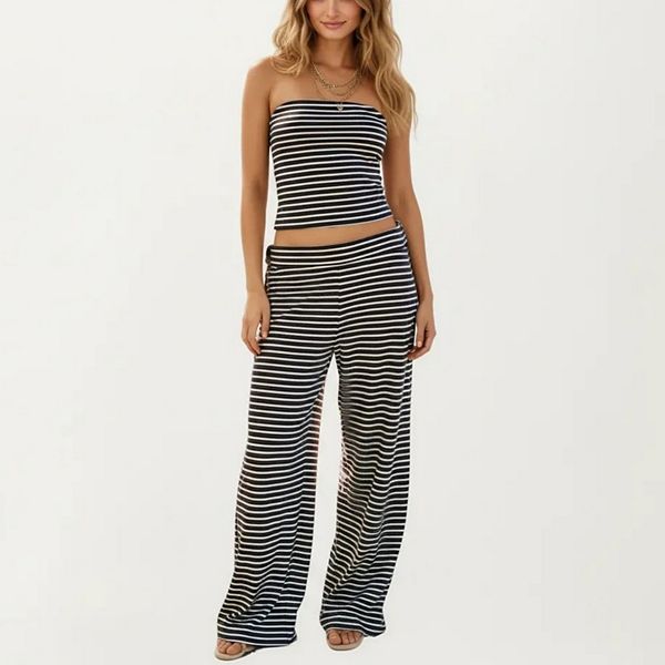 

Женский комплект из 2 предметов: топ-бюстье и брюки-клеш с горизонтальной полоской Anna-Kaci