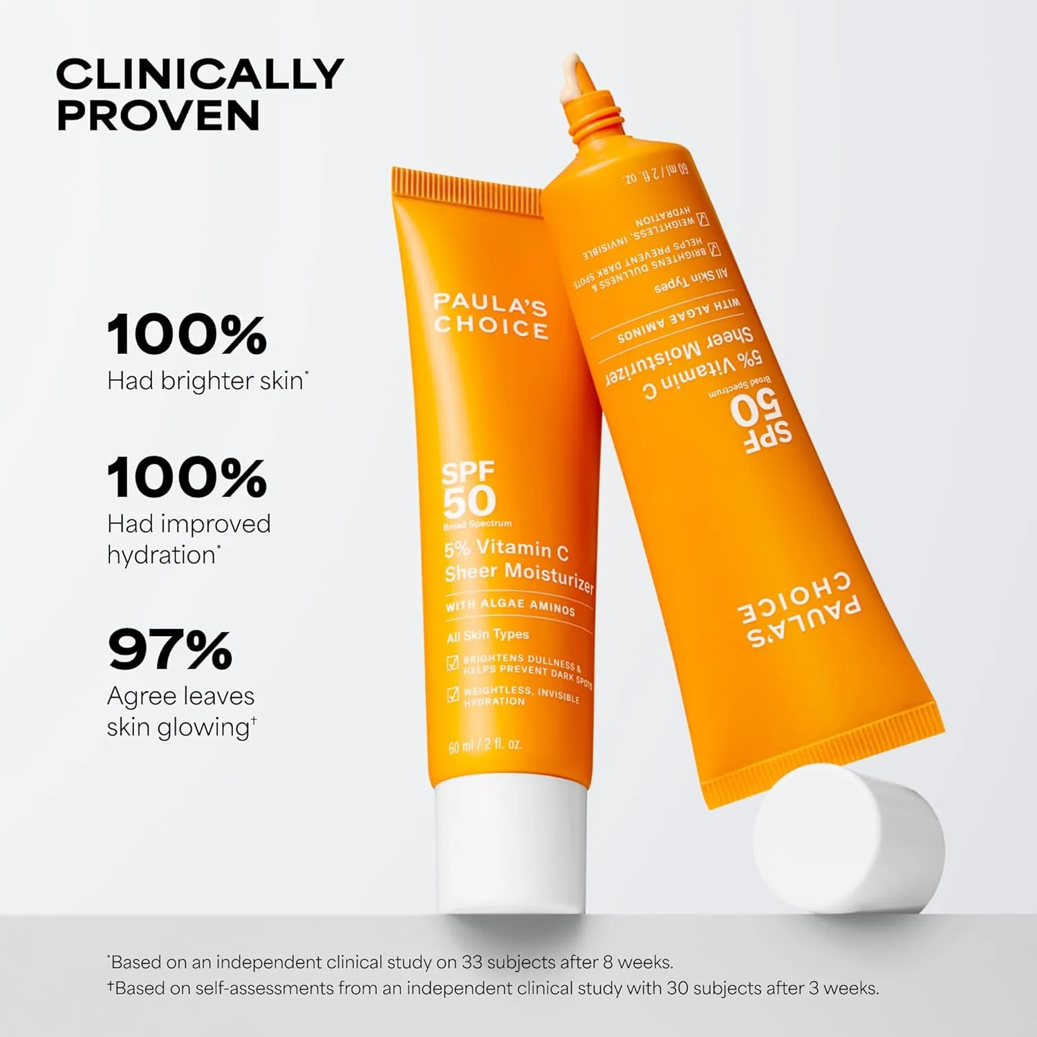 Paula's Choice 5% Vitamin C Sheer Sunscreen для лица, SPF 50, увлажняющий, легкий невидимый, предотвращает темные пятна, без белого налета, для всех типов кожи, защита от UVA/UVB, без отдушки, 60 мл, white — фото 3