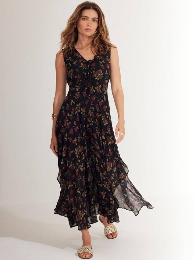 

Платье миди без рукавов с принтом роз Mint Velvet, Red Burgundy