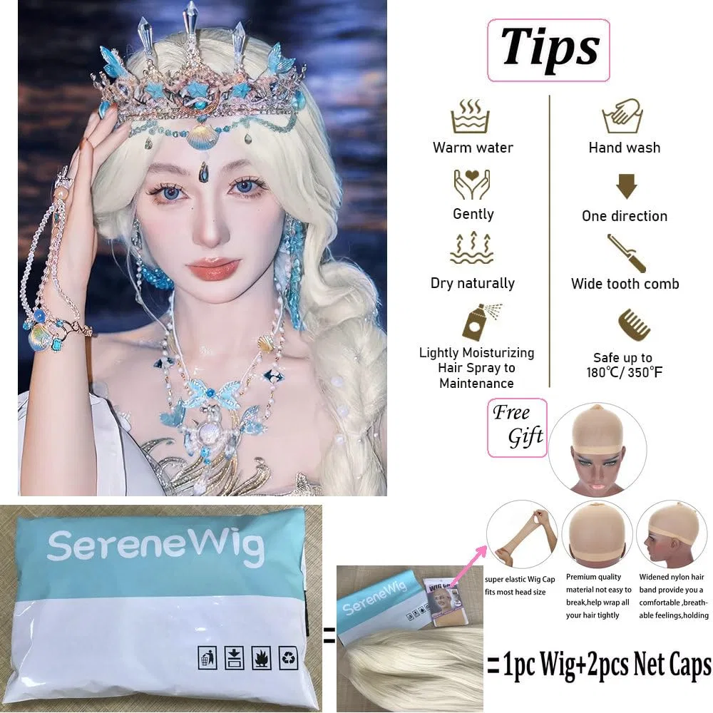 Длинный натуральный парик SERENEWIG White Blonde #60 с имитацией кожи головы, 22 дюйма Onlygirl — фото 4
