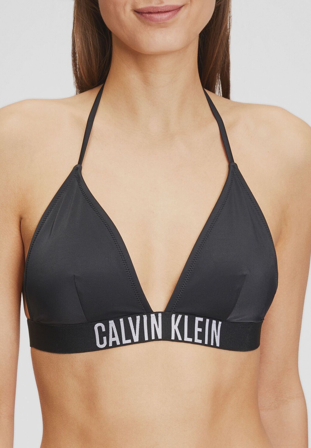 

Треугольный бикини-топ с бретелькой на шее и логотипом для женщин Calvin Klein, черный