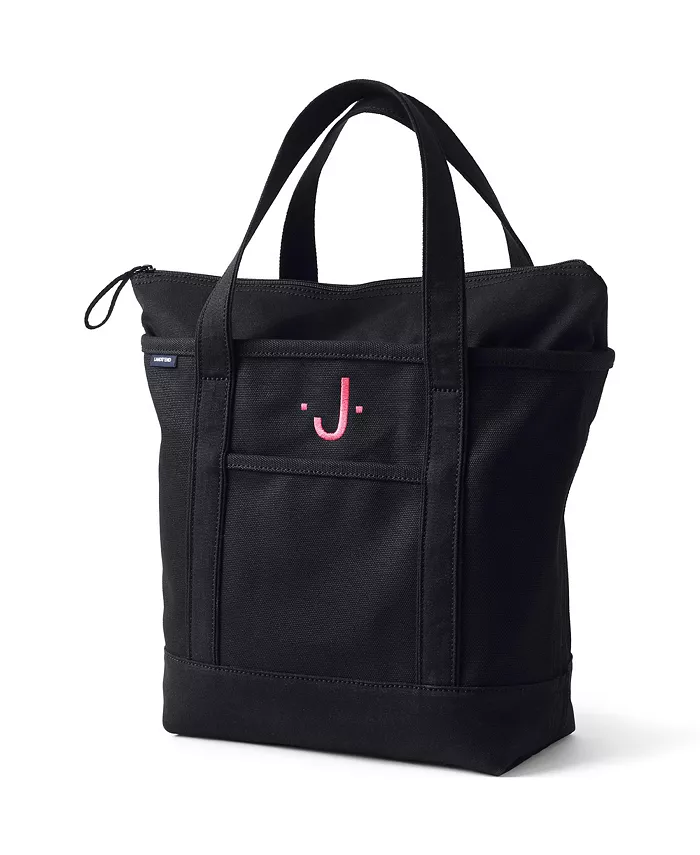 

Средняя сумка-шоппер из плотного хлопка с пятью карманами и молнией сверху, однотонная Lands' End, черный